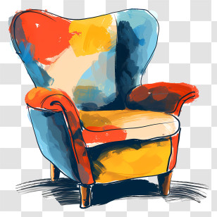 Modern Chair - Painted Artistic Armchair With Vivid Colors Transparent PNG