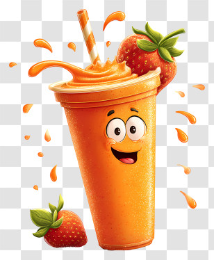 Cartoon Smoothie - Orange Smoothie With Strawberries Transparent PNG