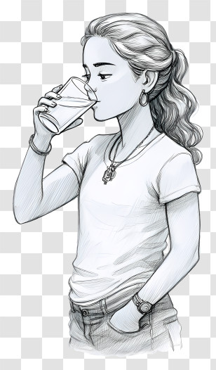 Girl Drinking Water - Girl Drinking From A Glass Transparent PNG