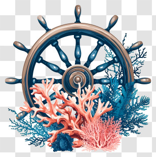 Corals - Marine Steering Wheel With Coral Decoration Transparent PNG