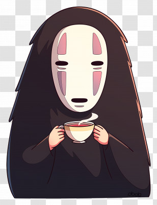 Spirited Away - Masked Character Holding A Cup In Cartoon Style Transparent PNG