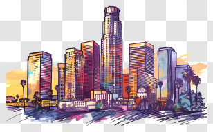 Los Angeles - Sunset Cityscape Illustration With Vibrant Colors Transparent PNG