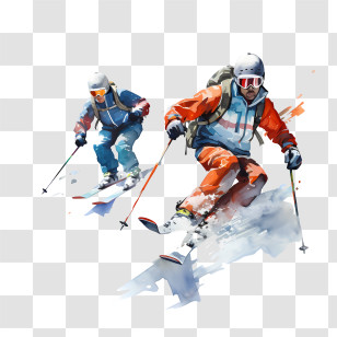 Ski Day - Two Skiers Racing Down The Slopes Transparent PNG