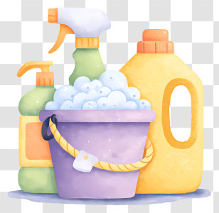 Household Cleaning Supplies - Cleaning Supplies Bucket With Bubbles Transparent PNG