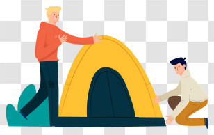 Cartoon Image - Setting Up A Yellow Tent Transparent PNG