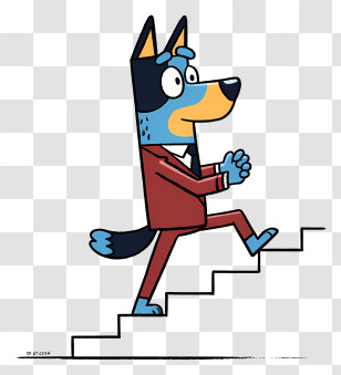 Bluey Climbing Stairs - Blue Dog In Suit Climbing Stairs Transparent PNG