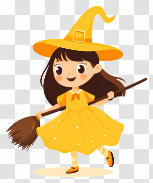 Cute Halloween Witch - Cute Witch With Broom Halloween Illustration Transparent PNG