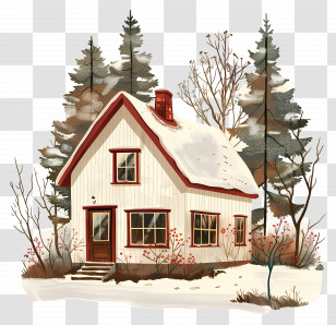 Cottage Winter House - Snow-Covered Winter House Illustration Transparent PNG