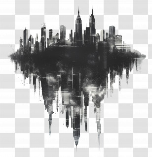 Enigmatic City - Black And White Urban Skyline Silhouette Transparent PNG
