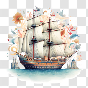 Columbus Day - Sailing Ship With Decorative Background Illustration Transparent PNG