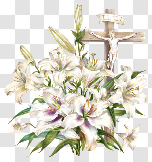 Good Friday - Easter Lilies And Crucifix Illustration Transparent PNG