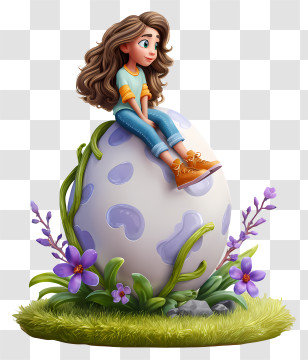 Girl Sitting On Easter Egg - Fantasy Girl On Egg Transparent PNG