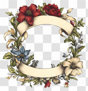Ribbon Border - Floral Wreath With Ribbon For Design Transparent PNG