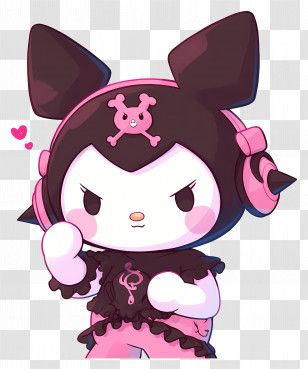 Kuromi - Pink Cartoon Character With Edgy Skull Hat Transparent PNG