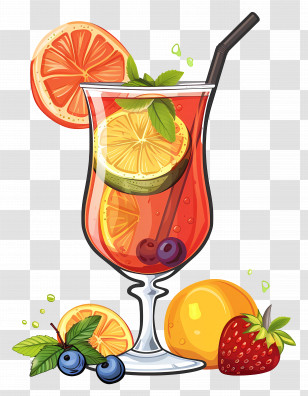 Summer - Fruit Punch Glass With Fresh Fruits Transparent PNG