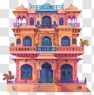 Indian House - Colorful Architectural Building Illustration Transparent PNG