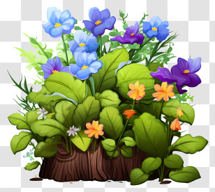 Garden - Vibrant Flowers In A Greenery Illustration Transparent PNG