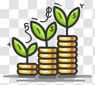 Increasing Money - Growing Plant On Coins Illustration For Investment Concept Transparent PNG