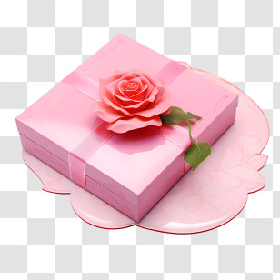 Pink Gift Box - Pink Gift Box With Decorative Rose Transparent PNG