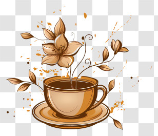 Spring - Artistic Coffee Cup With Flower Transparent PNG