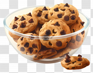 Chocolate Chip Cookies - Bowl Filled With Tasty Chocolate Chip Cookies Transparent PNG