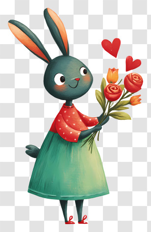 Romance Bunny - Rabbit Holding Flowers Transparent PNG