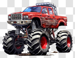 Monster Truck - Red Monster Truck With Large Tires Transparent PNG