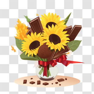 International Chocolate Day - Sunflowers And Chocolate Bouquet Arrangement Transparent PNG