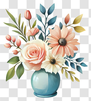 Cartoon - Cartoon Floral Bouquet In Vase Transparent PNG