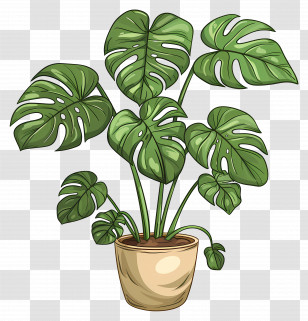 Monstera Leaf - Illustrated Monstera Plant In Pot Transparent PNG