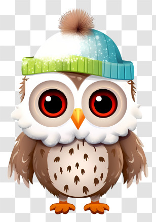 Cartoon Owl - Adorable Cartoon Owl With A Winter Hat Transparent PNG
