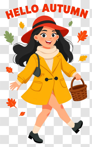 Hello Autumn - Girl In Yellow Coat With Basket Transparent PNG