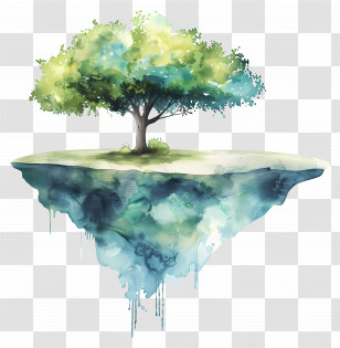 Watercolor Tree - Floating Island With Tree Transparent PNG