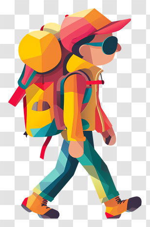 Cartoon Hiker - Bright And Colorful Illustration Of A Backpacker Hiker Transparent PNG