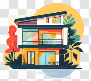 Summer Home - Modern Colorful House Illustration Transparent PNG