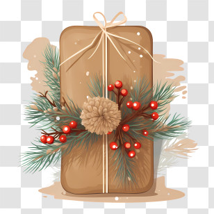 Christmas Present - Beautiful Wrapped Gift With Pine Deco For Christmas Transparent PNG