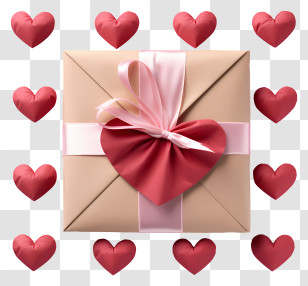 Envelope - Gift Box With Red Hearts And Pink Ribbon Transparent PNG