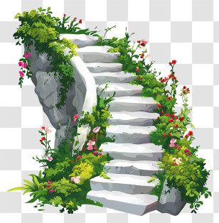 Spring Stairs - Garden Stairs With Flowers Design Transparent PNG