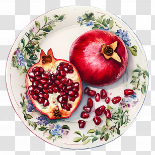 Pomegranate Watercolor - Pomegranate On Decorative Plate Transparent PNG