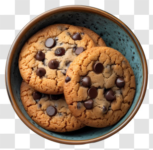 Chocolate Chip Cookies In Bowl - Delicious Chocolate Chip Cookies In A Bowl Transparent PNG