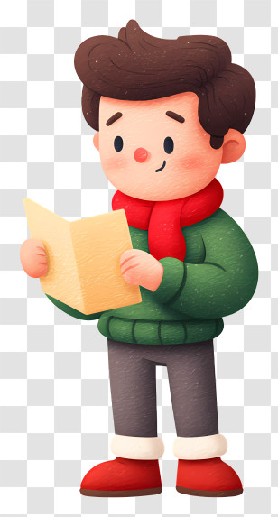 Boy Reading Christmas Letters - Boy With Paper In Winter Attire Transparent PNG