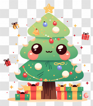 Cute Christmas Tree - Smiling Cartoon Christmas Tree With Gifts Transparent PNG