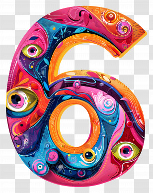 Number 6 - Colorful Artistic Number 6 Transparent PNG