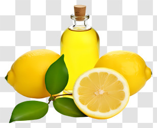 Lemon Oil - Fresh Lemon And Oil Bottle Transparent PNG