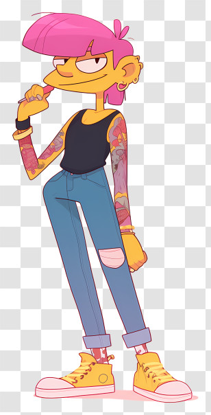 Boy Character - Pink-Haired Character With Tattoos Transparent PNG