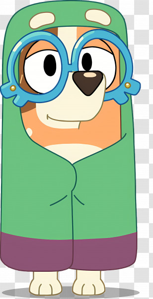 Bluey - Cartoon Dog With Glasses In Green Cloak Transparent PNG