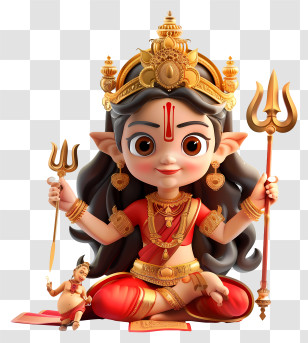 Durga Maa - Cute Goddess With Trident And Crown Transparent PNG
