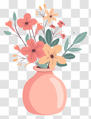 Flower With Vase - Pink Vase Illustration With Artistic Flowers Transparent PNG