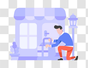 Storefront - Man Locking Door Of Small Cute Doodle House Transparent PNG