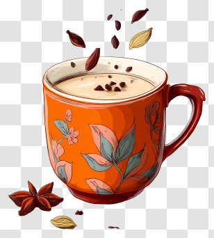 Masala Chai Logo - Floral Cup With Spices Transparent PNG